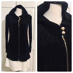 Juicy Couture Tunic Length Black Velour Hoodie